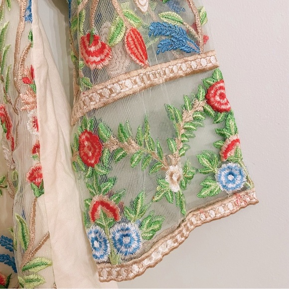 Handmade Embroidered Floral Lace Cotton Midi Dress Medium Large Boho Cottagecore - Picture 7 of 11